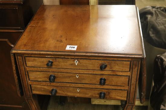 A Regency mahogany drop-flap work table, ebony line-inlaid, W.52cm